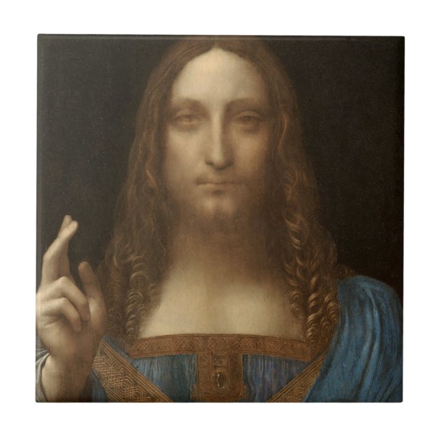 Azulejo Salvator Mundi de Leonardo da Vinci (Jesucristo) (Frente)