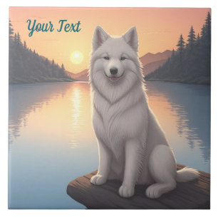 Azulejo Samoyed junto al lago