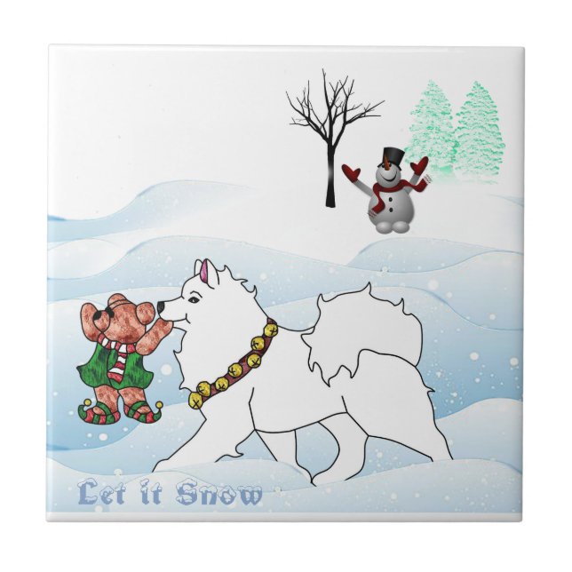 Azulejo Samoyed Let it Snow Ceramic Tile (Frente)