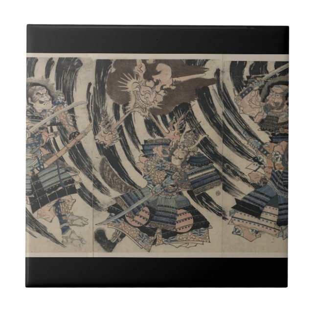 Azulejo Samurai y demonio circa 1818 (Frente)