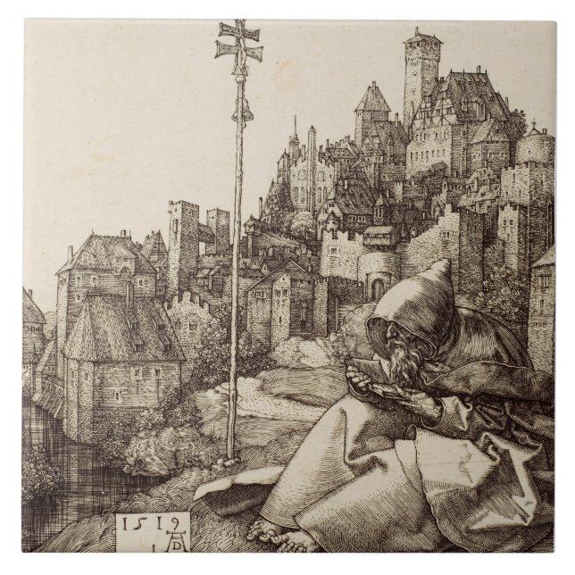 Azulejo San Antonio leyendo por Albrecht Durer (Frente)