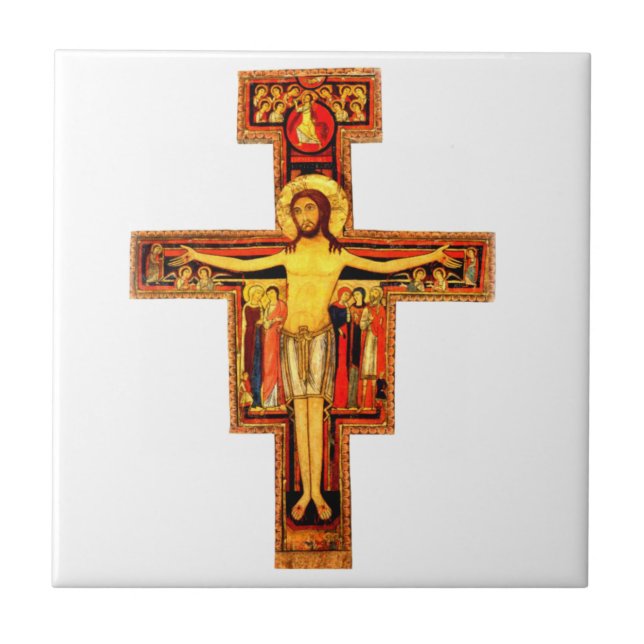Azulejo San Damiano Crucifix Cross Ceramic Tile (Frente)
