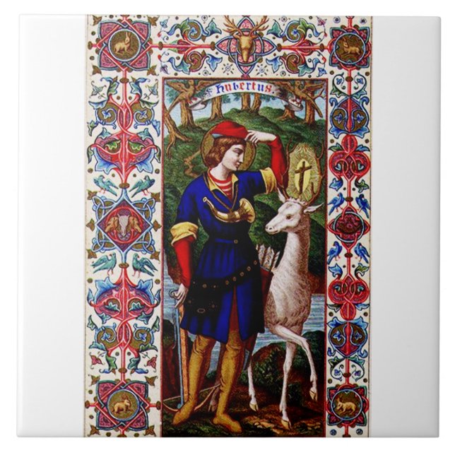 Azulejo San Huberto de Lieja con el ciervo  (Frente)