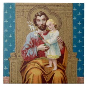 Azulejo San José entronizado con el Niño Jesús