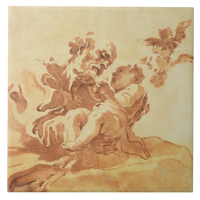 Azulejo San José que adora al niño de Cristo (pluma, (Frente)