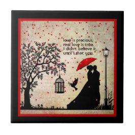 Azulejo San Valentín de poesía negra y beige de época