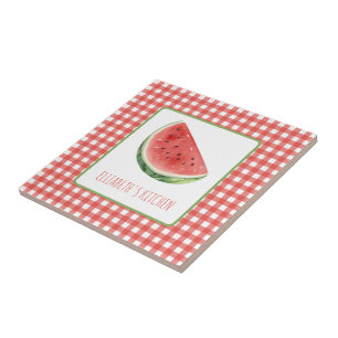 Azulejo Sandía de Verano y Cuadros de Gingham Rojo