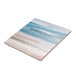Azulejo Sandy Beach Ocean Waves Abstract Watercolor