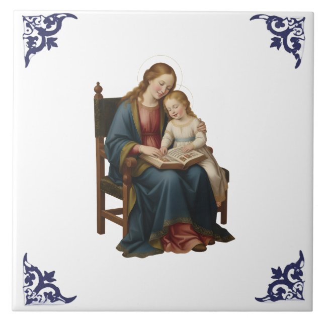 Azulejo Santa Ana enseñando a María Religiosa (Frente)