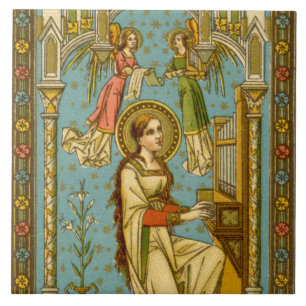 Azulejo Santa Cecilia de Roma neogótica (detalle; BNG 02)