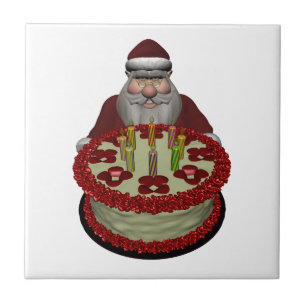 Azulejo Santa Claus con pastel de cumpleaños