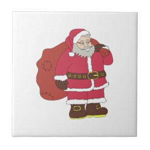 Azulejo Santa Claus de rojo con bolsa de regalo y anteojos