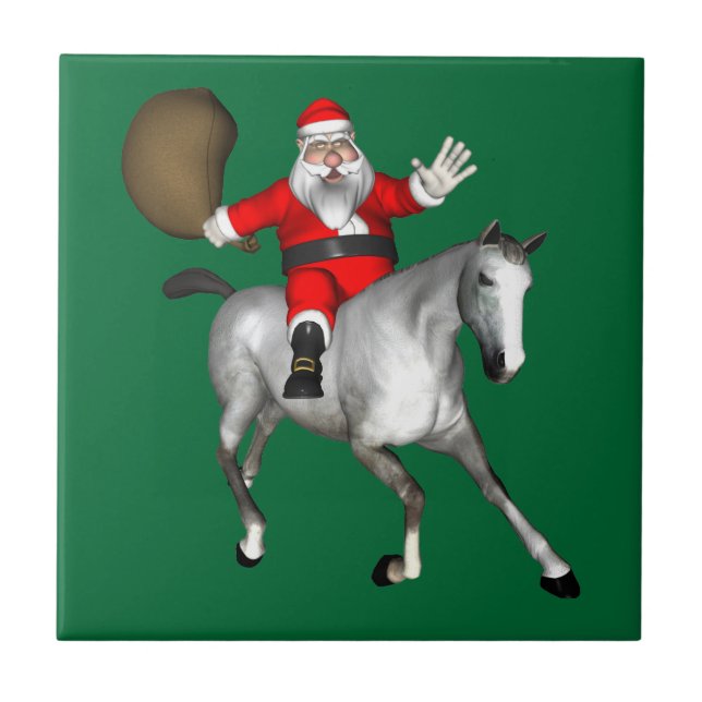 Azulejo Santa Claus montando un caballo gris (Frente)