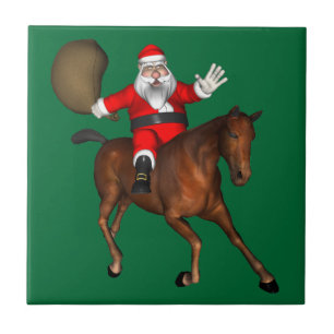 Azulejo Santa Claus montando un caballo marrón