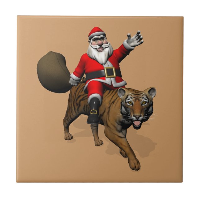 Azulejo Santa Claus montando un tigre (Frente)