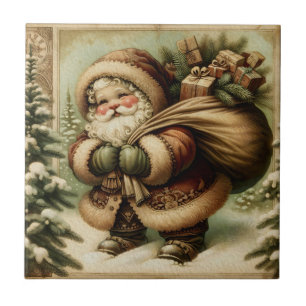 Azulejo Santa Claus retro con regalos