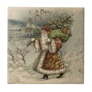 Azulejo Santa Claus Victoriano con árbol de Navidad