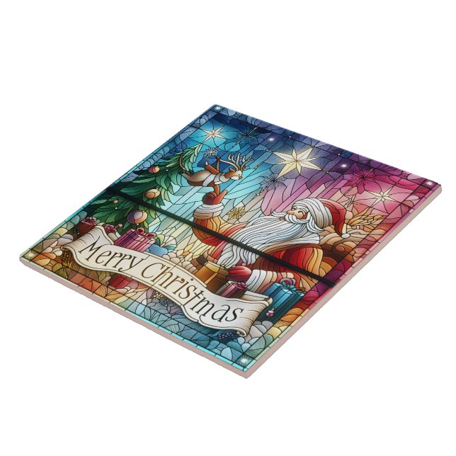 Azulejo Santa con regalos y reno (Lado)