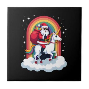 Azulejo Santa Navidad montando Unicornio Navidad Chicas Mu