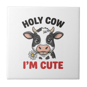 Azulejo Santa Vaca Soy Linda Vaca Divertida Grabado Vintag