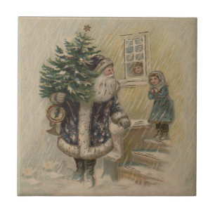 Azulejo Santa Vintage Nieve Árbol de Navidad