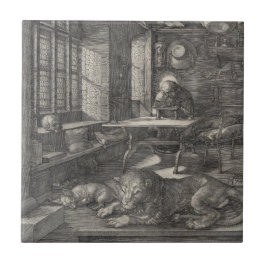 Azulejo Santo Jerome en su estudio de Albrecht Durer