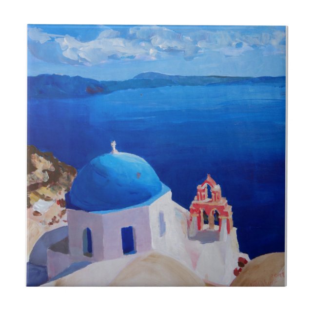 Azulejo Santorini azul, Grecia - visión desde Oia (Frente)