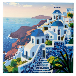 Azulejo Santorini Grecia al atardecer - Isla Griega