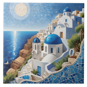 Azulejo Santorini Grecia Mezcla de medios Mosaic - Isla Gr