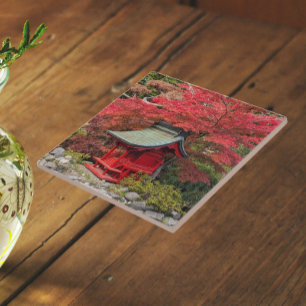 Azulejo Santuario de jardines japoneses y hojas de otoño