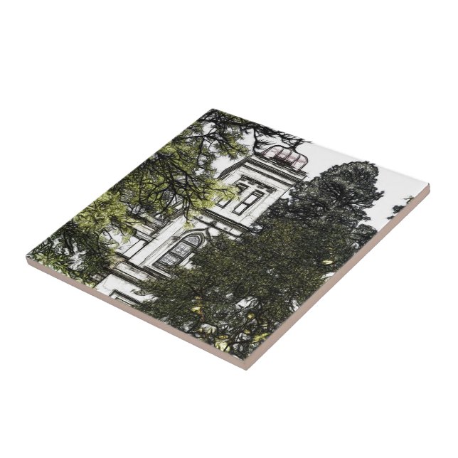 Azulejo Santuario entre la tela cerámica de los árboles (Lado)