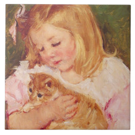 Azulejo Sara Holding a Cat (por Mary Cassatt)