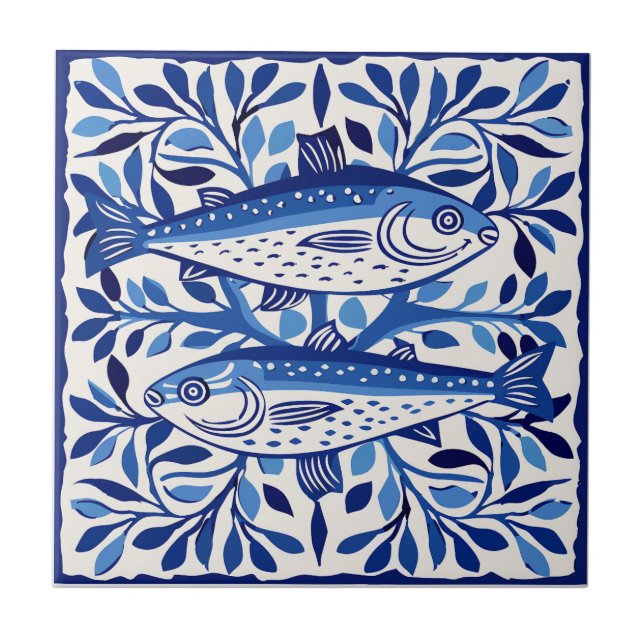 Azulejo Sardina azul y blanca portuguesa (Frente)