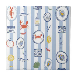 Azulejo Sardina de mariscos mediterráneos patrón de franja