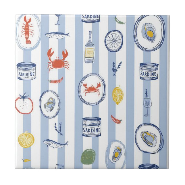 Azulejo Sardina de mariscos mediterráneos patrón de franja (Frente)