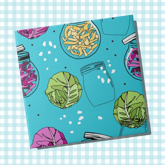 Azulejo Sauerkraut Ilustracion de fermentación de col (Sauerkraut ingredients patterned wall tile)
