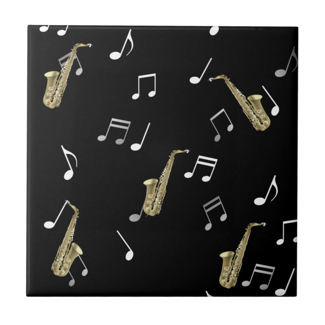 Azulejo Saxofón Jazzístico & Notas Musicales (Frente)