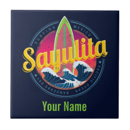 Azulejo Sayulita México Surfer Vintage Wave Sunset Bigwave