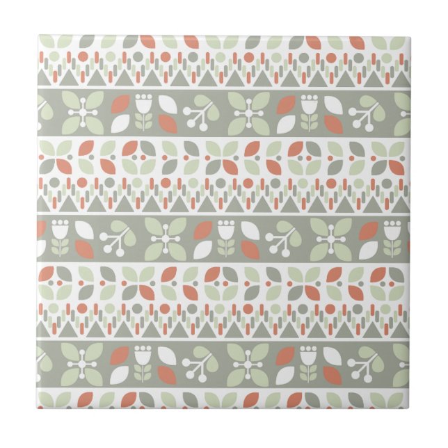 Azulejo  Scandinavian Floral Folk Design Pattern  (Frente)