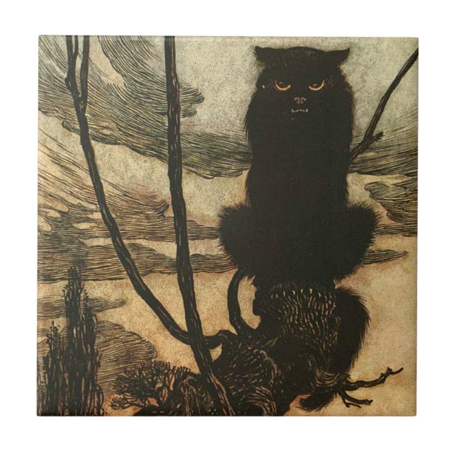 Azulejo Scary Halloween Black Cat Vintage Rackham (Frente)