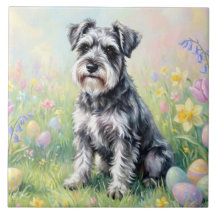 Schnauzer caprichoso con huevos de Pascua