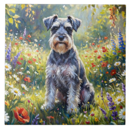 Azulejo Schnauzer en prado de flores silvestres