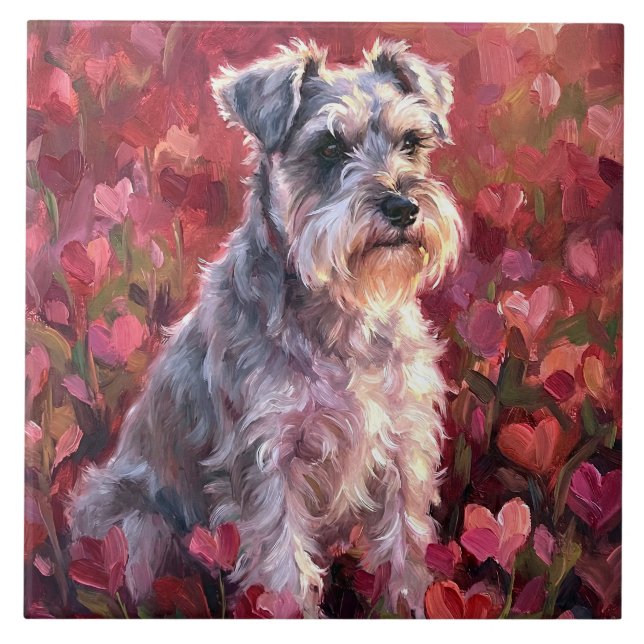Azulejo Schnauzer Heart Shaped Wildflowers (Frente)