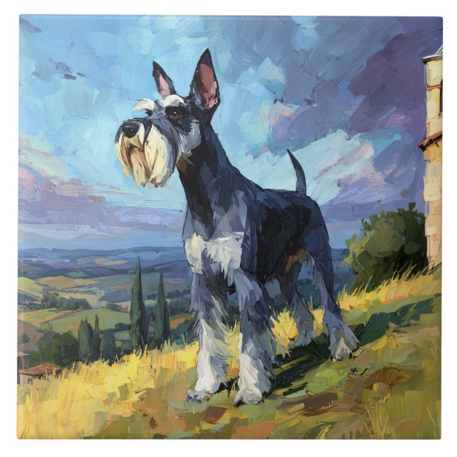 Azulejo Schnauzer Sunlit Countryside Landscape Art (Frente)