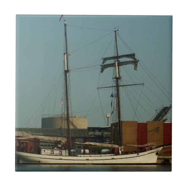 Azulejo Schooner holandés en puerto danés (Frente)