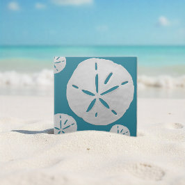 Azulejo Sea Blue & White Tropical Beach Sand Dollar Accent