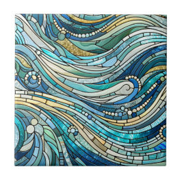 Azulejo Sea of Waves Teal Mosaic Fine Art