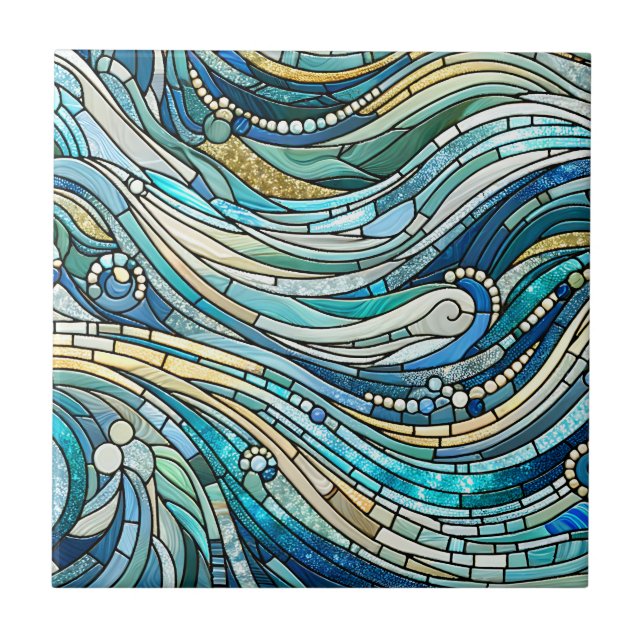 Azulejo Sea of Waves Teal Mosaic Fine Art (Frente)