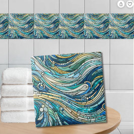 Azulejo Sea of Waves Teal Mosaic Fine Art