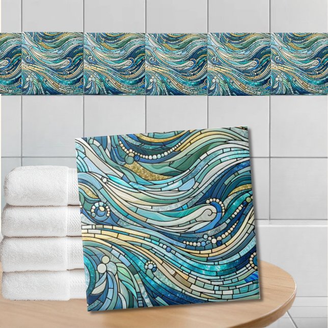 Azulejo Sea of Waves Teal Mosaic Fine Art (Subido por el creador)